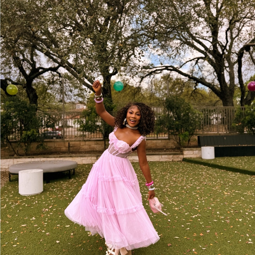 SHEIN Pink Ruffled Tulle Midi Dress - Picture 2 of 5